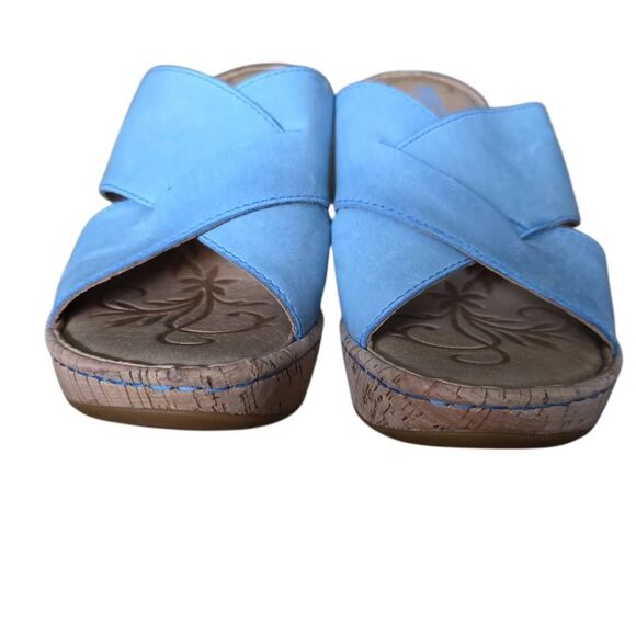 Born Women's Size 7 Blue Tan Cork Leather Wedge Heels - Picture 6 of 7